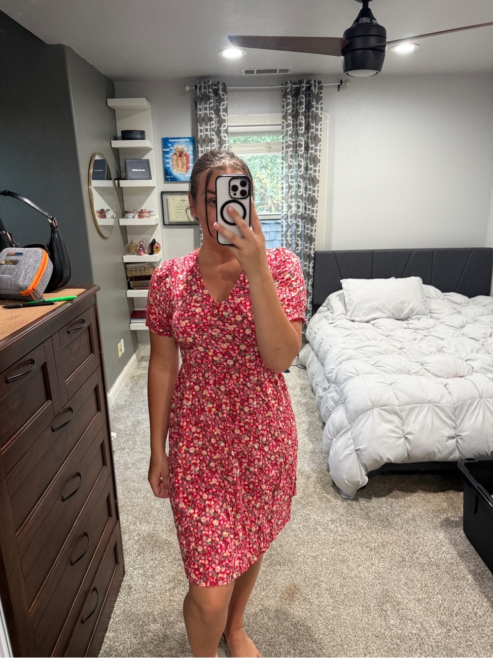 Luxology Red Floral Maxi Dress with V-Neck